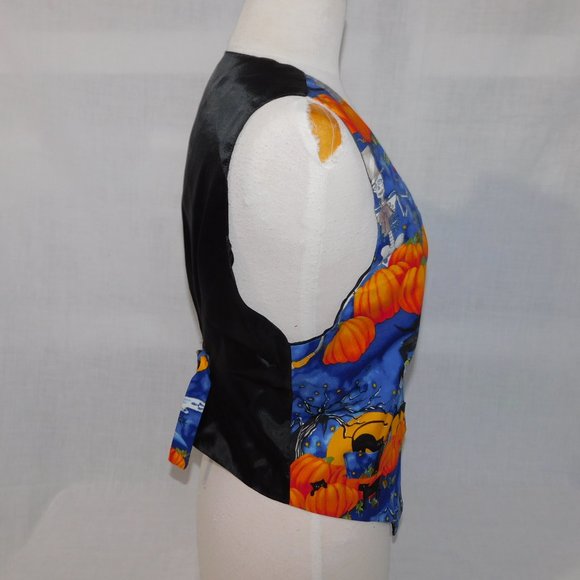On Tour Womens M Halloween Vest Pumpkins Witches Black Cat Skeleton Blue Orange - Picture 7 of 8